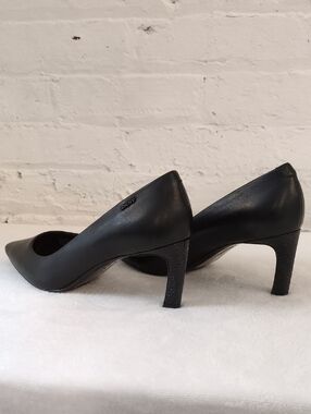 DKNY Nappa Black Charlie Mid Slip-on Pump Black Leather Pointed Snakeskin